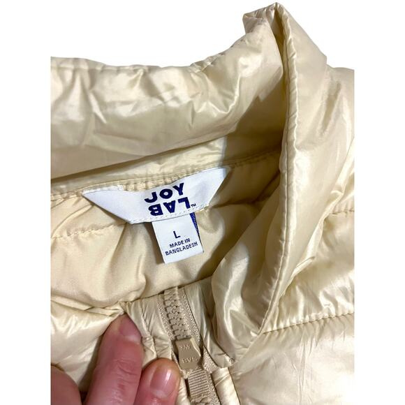 Joy Lab Shimmer Ivory Cream Off White Sleeveless Puff Zipper Vest Size Large - Picture 4 of 16